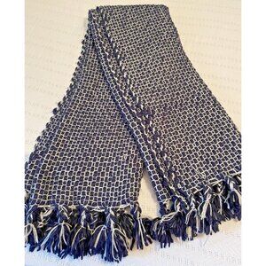 West Elm Marled Basketweave‎ Throw Blanket Navy Blue And White 50x60